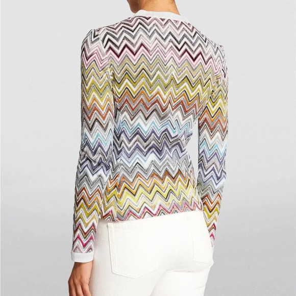 Missoni ZigZag Knit Cardigan Sweater Top 2025 White Crochet Chevron Multicolor - Picture 2 of 16